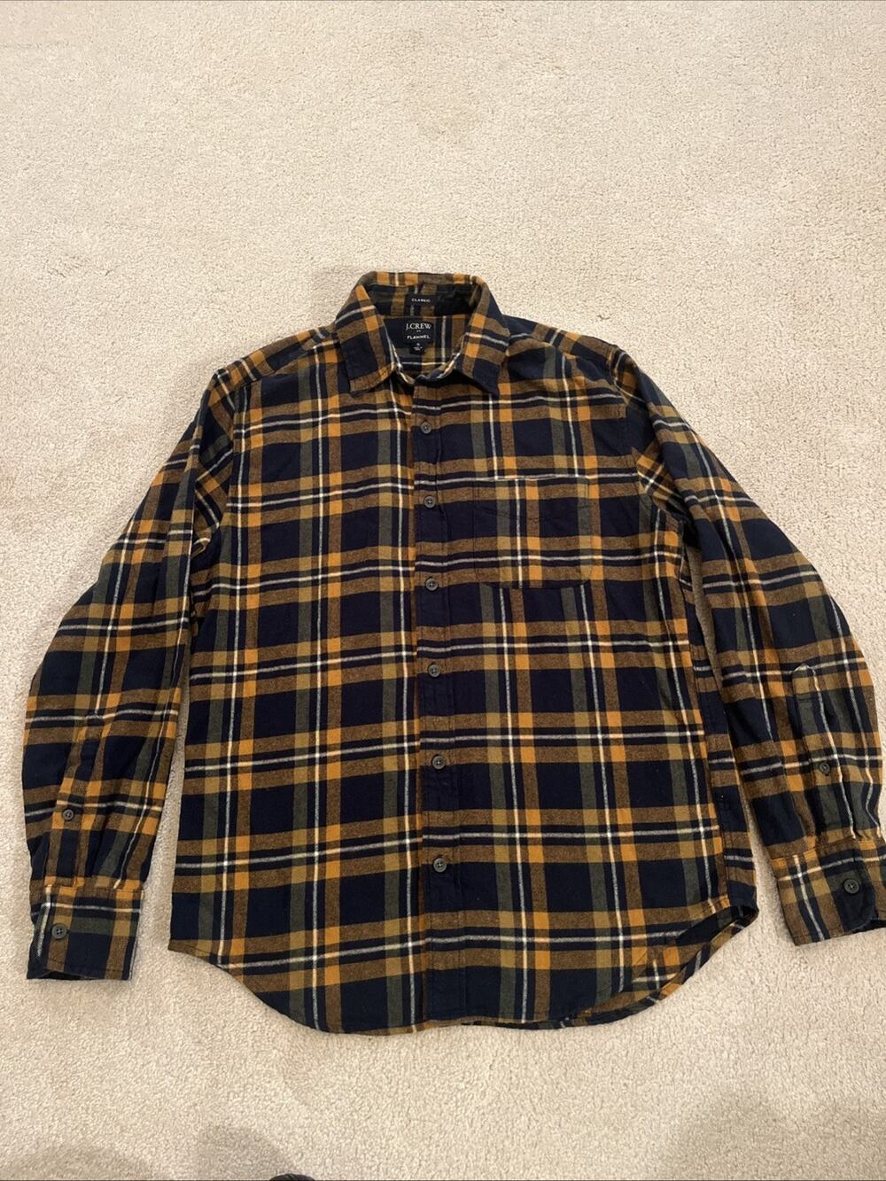 J. Crew Mens Flannel Shirt Blue/Brownish Orange Plaid Size Sm Classic Fit